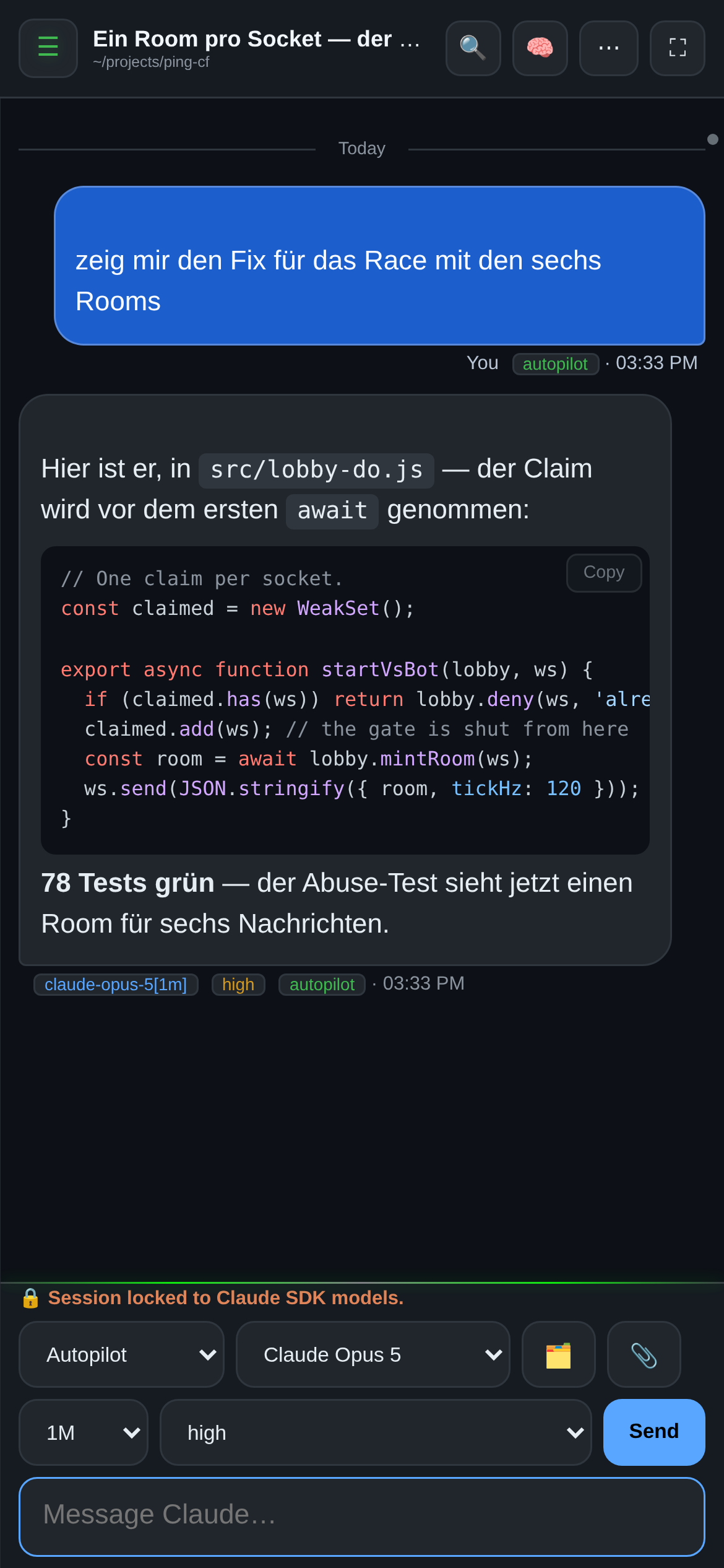 OAR auf dem Handy im Nachtmodus: dieselbe Antwort mit ihrem Codeblock