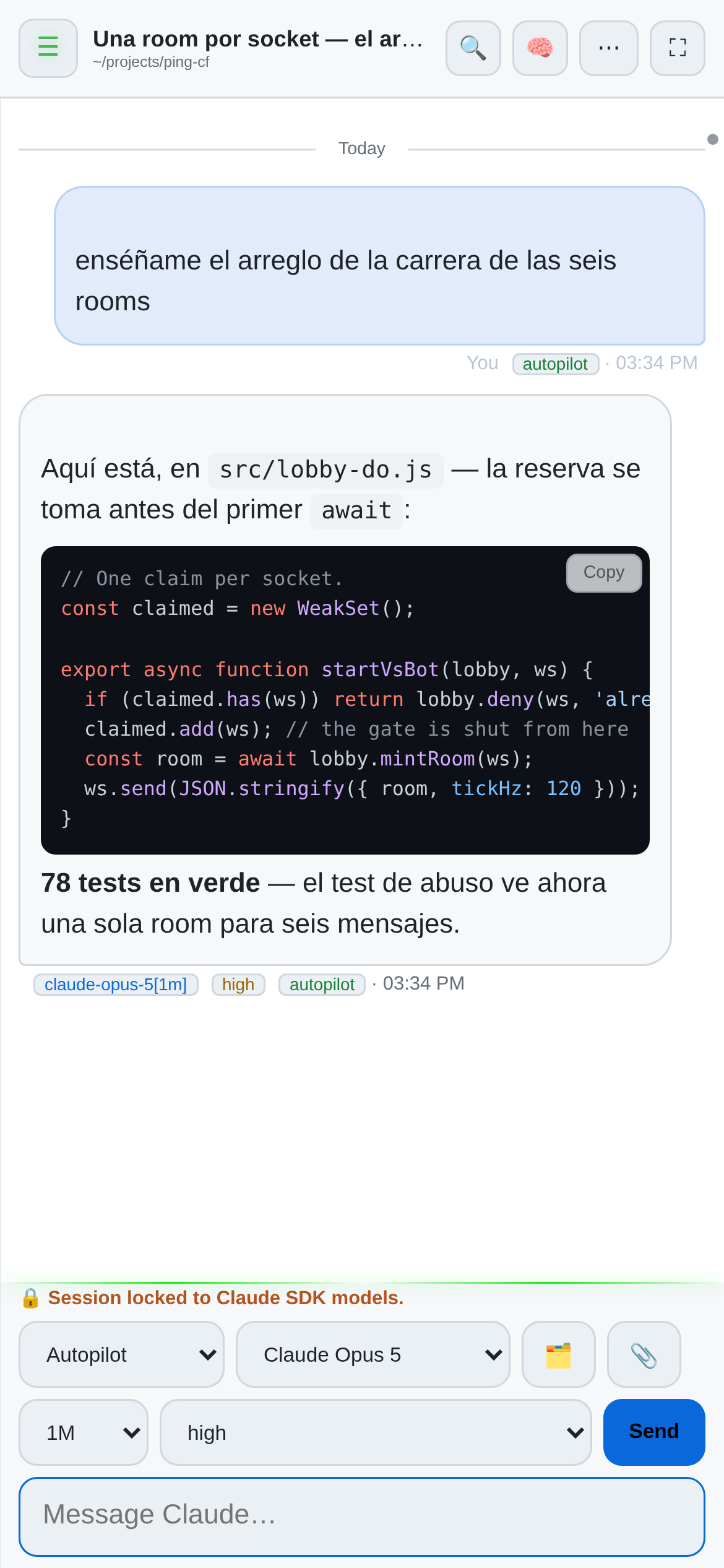 OAR en un teléfono en modo Día: la misma respuesta con su bloque de código