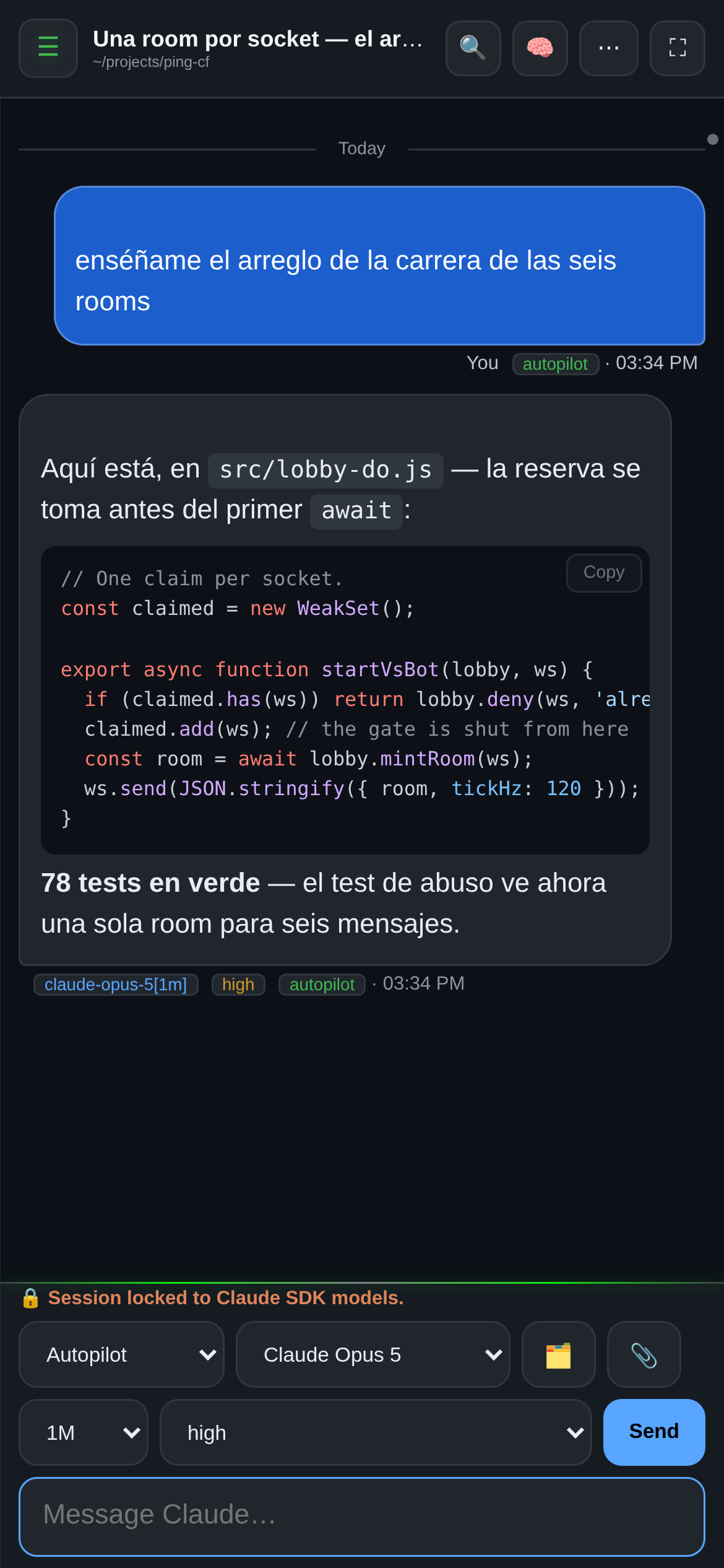 OAR en un teléfono en modo Noche: la misma respuesta con su bloque de código